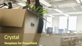  Presentation with young athletes box jumping - Slide deck having businesswoman moving box with office background and a tawny brown colored foreground