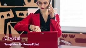  Presentation with late - Beautiful slide set featuring businesswoman-needs-to-go backdrop and a violet colored foreground