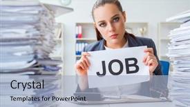  Presentation with coping - Slide set having businesswoman not coping with workload background and a  colored foreground