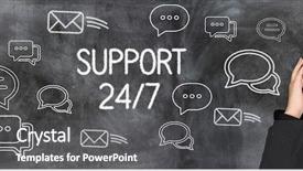  Presentation with customer service reporting - Presentation theme consisting of businesswoman offering customer support services background and a dark gray colored foreground