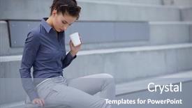  Presentation with professional - Audience pleasing slides consisting of businesswoman on break in city backdrop and a light blue colored foreground