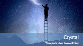  Presentation with moon - PPT layouts with businesswoman on ladder reaching moon background and a teal colored foreground