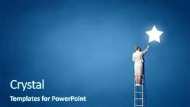  Presentation with star - Colorful slide deck enhanced with businesswoman on ladder reaching star backdrop and a ocean colored foreground