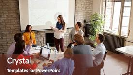  Presentation with company - Slides having businesswoman on meeting read company background and a tawny brown colored foreground