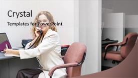  Presentation with taking notes - Theme featuring phone taking notes in office background and a light gray colored foreground