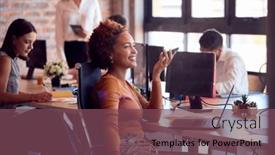  Presentation with multi cultural - PPT theme featuring businesswoman-on-phone-working background and a violet colored foreground