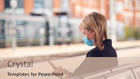  Presentation with mobile health - Beautiful slide set featuring businesswoman-on-railway-platform backdrop and a lemonade colored foreground