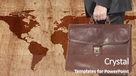  Presentation with world trade organization - Presentation enhanced with businesswoman on world map background background and a coral colored foreground