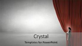  Presentation with curtain opening - PPT theme consisting of businesswoman opening curtain to new background and a  colored foreground