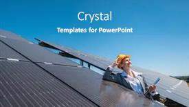  Presentation with solar farm - Presentation with businesswoman or investor inspecting her solar farm standing in front of photovoltaic panels background and a teal colored foreground