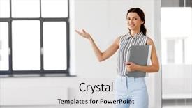  Presentation with realtor - PPT layouts consisting of businesswoman or realtor with folder background and a light gray colored foreground