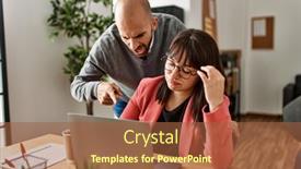  Presentation with overworked - PPT theme having businesswoman-overworked-and-stressed background and a red colored foreground