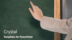  Presentation with chalkboard - Cool new PPT theme with businesswoman-pointing-against-chalkboard backdrop and a dark gray colored foreground
