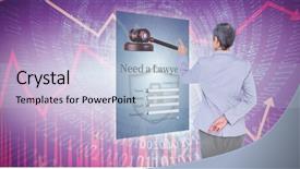  Presentation with shares - PPT theme having businesswoman pointing against stocks background and a light blue colored foreground