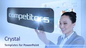  Presentation with interface - Beautiful PPT theme featuring businesswoman pointing to word competitors backdrop and a light blue colored foreground