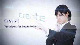  Presentation with create - Amazing theme having businesswoman pointing to word create against white wall backdrop and a sky blue colored foreground