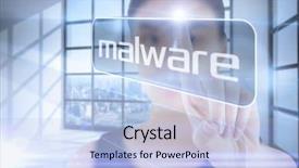  Presentation with malware - Beautiful theme featuring businesswoman pointing to word malware backdrop and a light blue colored foreground