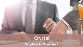  Presentation with business partner - Beautiful PPT theme featuring businesswoman-pointing-where-to-sign backdrop and a coral colored foreground