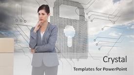  Presentation with composite - Audience pleasing slide set consisting of businesswoman posing with cardboard box backdrop and a  colored foreground