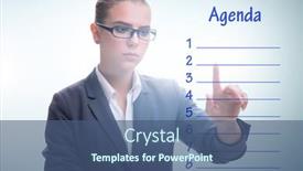  Presentation with agenda - Presentation theme consisting of businesswoman-preparing-the-agenda background and a ocean colored foreground
