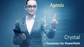  Presentation with agenda - Audience pleasing PPT theme consisting of businesswoman-preparing-the-agenda backdrop and a ocean colored foreground