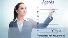  Presentation with agenda - Beautiful PPT layouts featuring businesswoman-preparing-the-agenda backdrop and a light blue colored foreground
