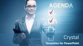  Presentation with agenda - Cool new slide deck with businesswoman-preparing-the-agenda backdrop and a ocean colored foreground