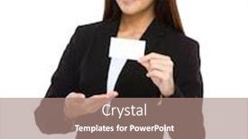  Presentation with present history - Presentation design with businesswoman-present-with-namecard background and a coral colored foreground