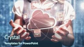  Presentation with cloud computing - Slides with businesswoman presenting against cloud computing background and a ocean colored foreground