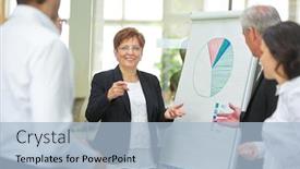  Presentation with meeting - Theme with businesswoman-presenting-chart background and a light blue colored foreground