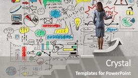 Presentation with idea - Beautiful theme featuring businesswoman presenting her business ideas backdrop and a gray colored foreground