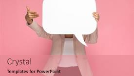  Presentation with bubble - Theme with businesswoman-presenting-the-speech-bubble background and a coral colored foreground