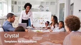  Presentation with meeting family - PPT theme consisting of businesswoman presents meeting background and a coral colored foreground