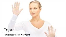  Presentation with touch screen virtual reality - Audience pleasing PPT theme consisting of businesswoman pressing - picture of young woman working backdrop and a white colored foreground