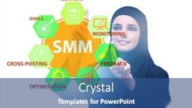  Presentation with concept - Audience pleasing theme consisting of businesswoman-pressing-button-in-smm backdrop and a ocean colored foreground