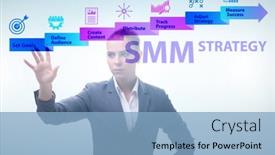  Presentation with strategy - Audience pleasing presentation consisting of businesswoman-pressing-button-in-smm backdrop and a light blue colored foreground