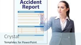  Presentation with accident - Presentation design consisting of businesswoman-pressing-buttons-on-virtual background and a cool aqua colored foreground