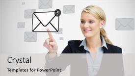  Presentation with email ettiquette - Slides consisting of businesswoman pressing email symbol hologram background and a light gray colored foreground