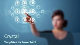  Presentation with modern tech - Presentation theme enhanced with businesswoman pressing high tech type background and a ocean colored foreground