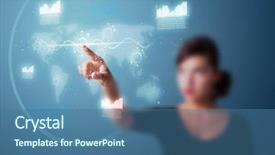  Presentation with high tech - Slide set having businesswoman pressing high tech type background and a ocean colored foreground