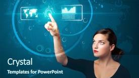  Presentation with modern tech - PPT layouts featuring businesswoman pressing high tech type background and a ocean colored foreground