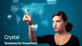  Presentation with high tech - Slide deck consisting of businesswoman pressing high tech type background and a ocean colored foreground