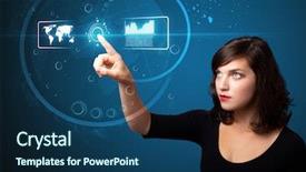  Presentation with high tech - Theme consisting of businesswoman pressing high tech type background and a ocean colored foreground
