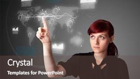  Presentation with modern tech - Presentation consisting of businesswoman pressing high tech type background and a tawny brown colored foreground
