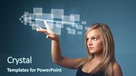  Presentation with high tech - Theme enhanced with businesswoman pressing high tech type background and a ocean colored foreground