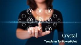  Presentation with virtual - Slide deck featuring businesswoman pressing messaging type background and a navy blue colored foreground