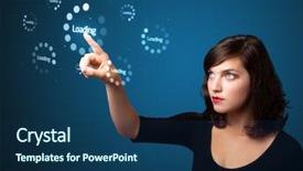  Presentation with rajasthani simple - Slide deck featuring businesswoman pressing simple start buttons background and a ocean colored foreground