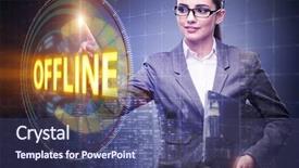  Presentation with virtual awards ceremony - PPT layouts enhanced with businesswoman pressing virtual button offline background and a  colored foreground