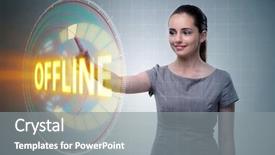  Presentation with virtual - Amazing theme having businesswoman pressing virtual button offline backdrop and a  colored foreground
