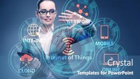  Presentation with iot - Amazing presentation having businesswoman-pressing-virtual-button backdrop and a teal colored foreground